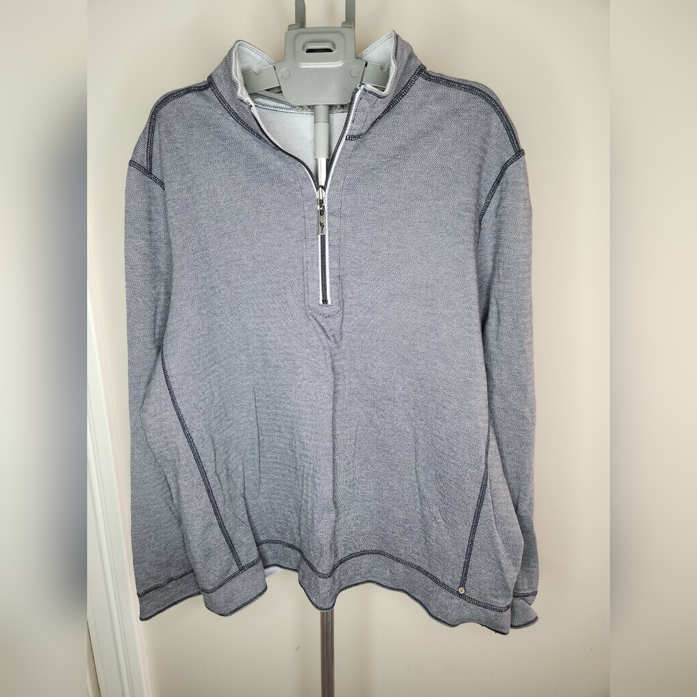 Tommy Bahama Men’s Grey Reversible Long Sleeve 1/4 Zip Sweater Sz XL Pre Owned